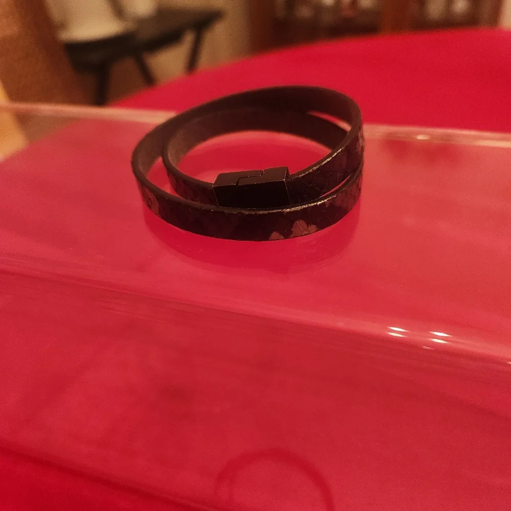 Calvin Klein Tortoise Print Leather Wrap Bracelet